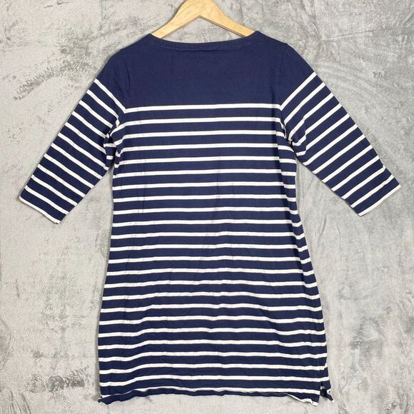 L.L. Bean Dress Womens Size Large L Navy White‎ Striped Midi Petite - Picture 2 of 4